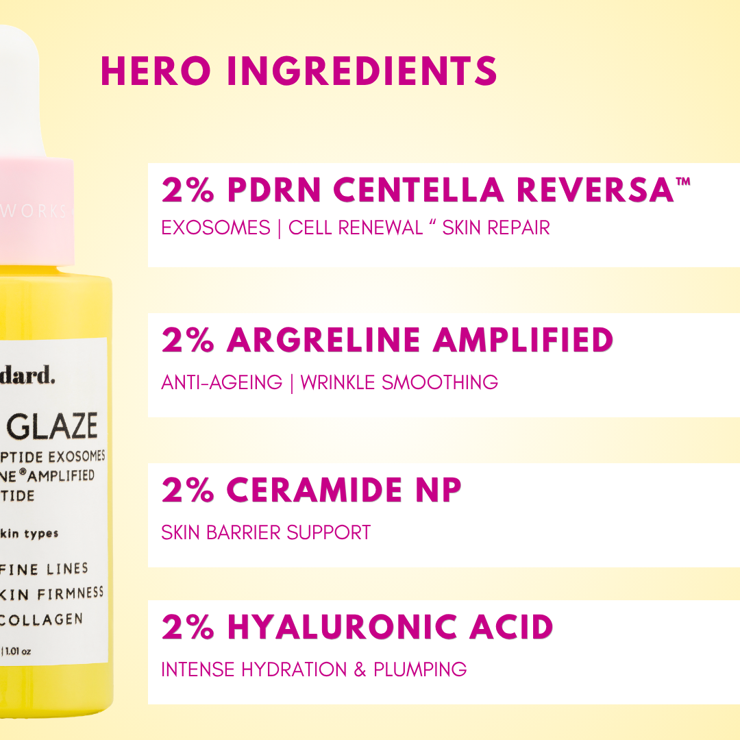 Glow Glaze™ Serum with 2% Argireline® Amplified, PDRN Centella Reversa™, Ceramide, Hyaluronic Acid