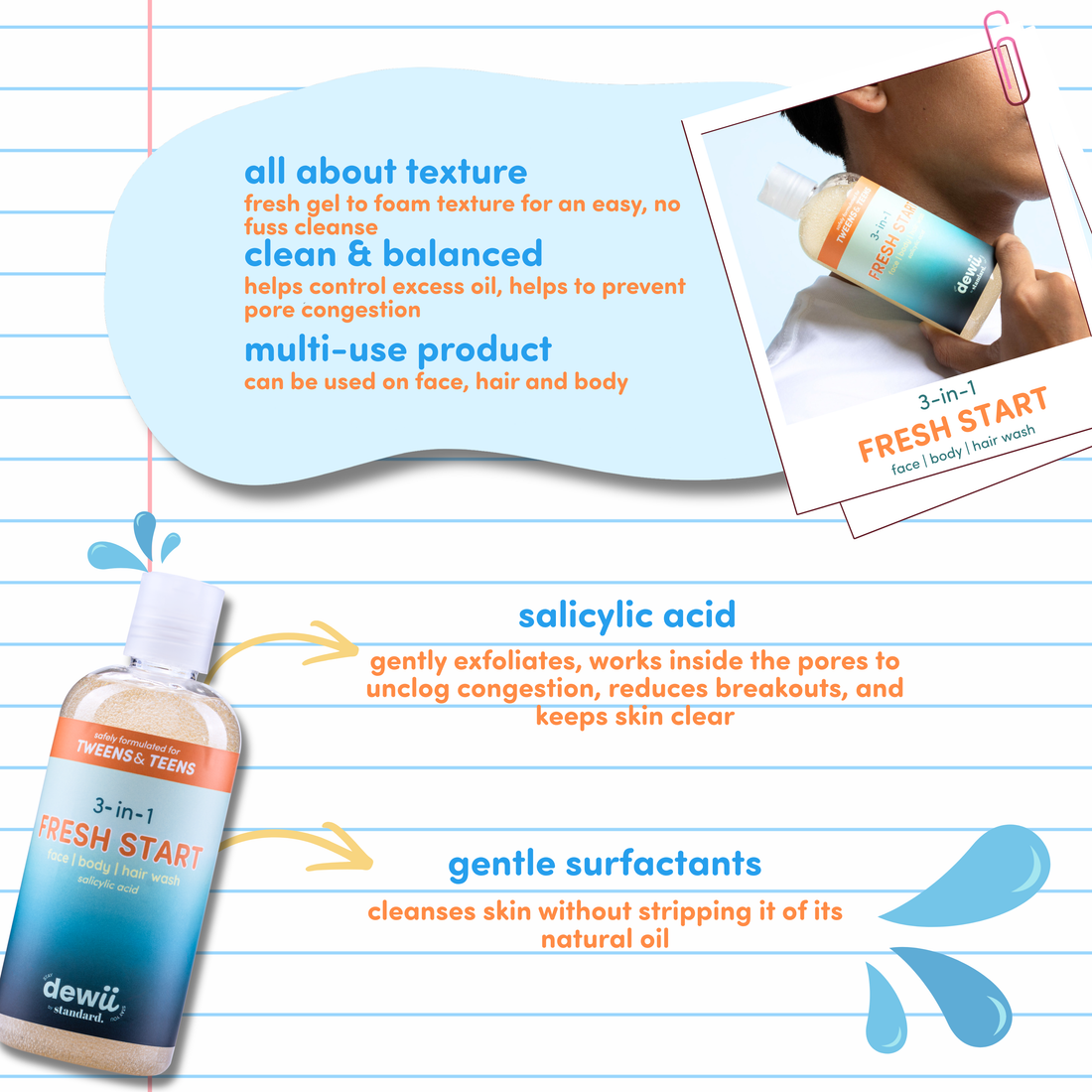 Fresh Start 3-in-1 Wash for Boys with Salicylic Acid | DEWII