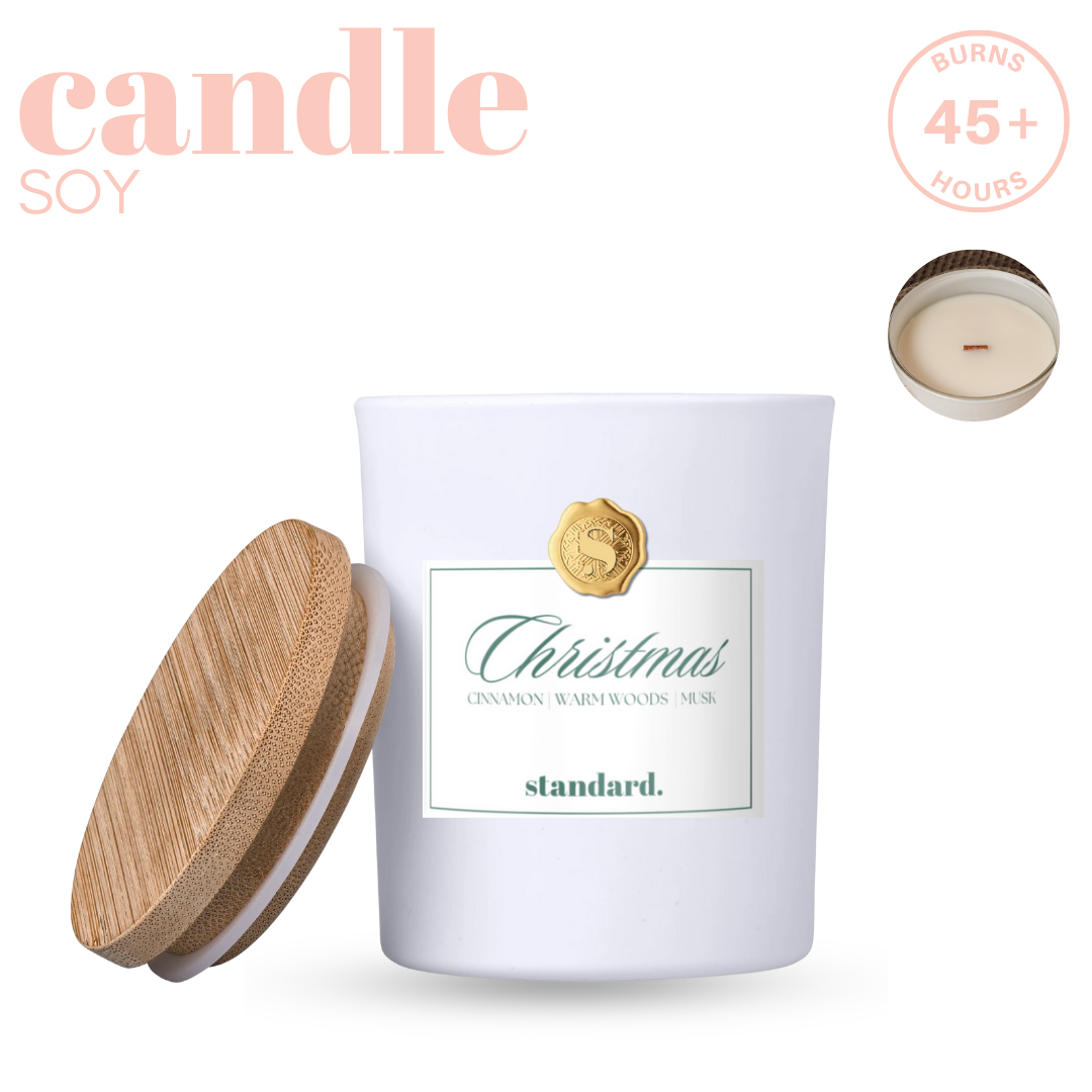 Christmas Soy Candle- Massage Candle with Wooden Wick (45+hrs burn time)