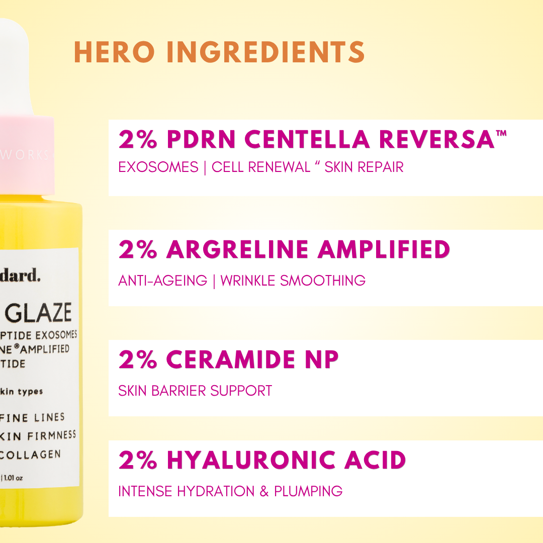Glow Glaze Serum with 2% Argireline® Amplified, 2% PDRN Centella Reversa™ Plant Stem Cells, 2% Ceramide, 2% Hyaluronic Acid