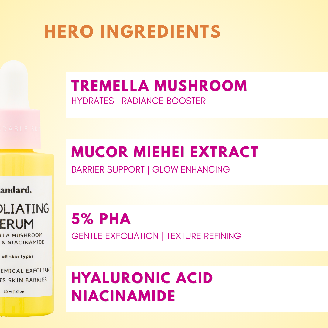 Exfoliating Mushroom Serum with 5% PHA, Tremella Mushroom, Hyaluronic Acid &amp; Niacinamide