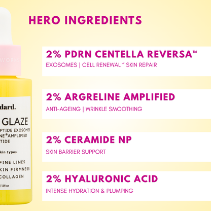 Glow Glaze Serum with 2% Argireline® Amplified, PDRN Centella Reversa™,  Ceramide, Hyaluronic Acid