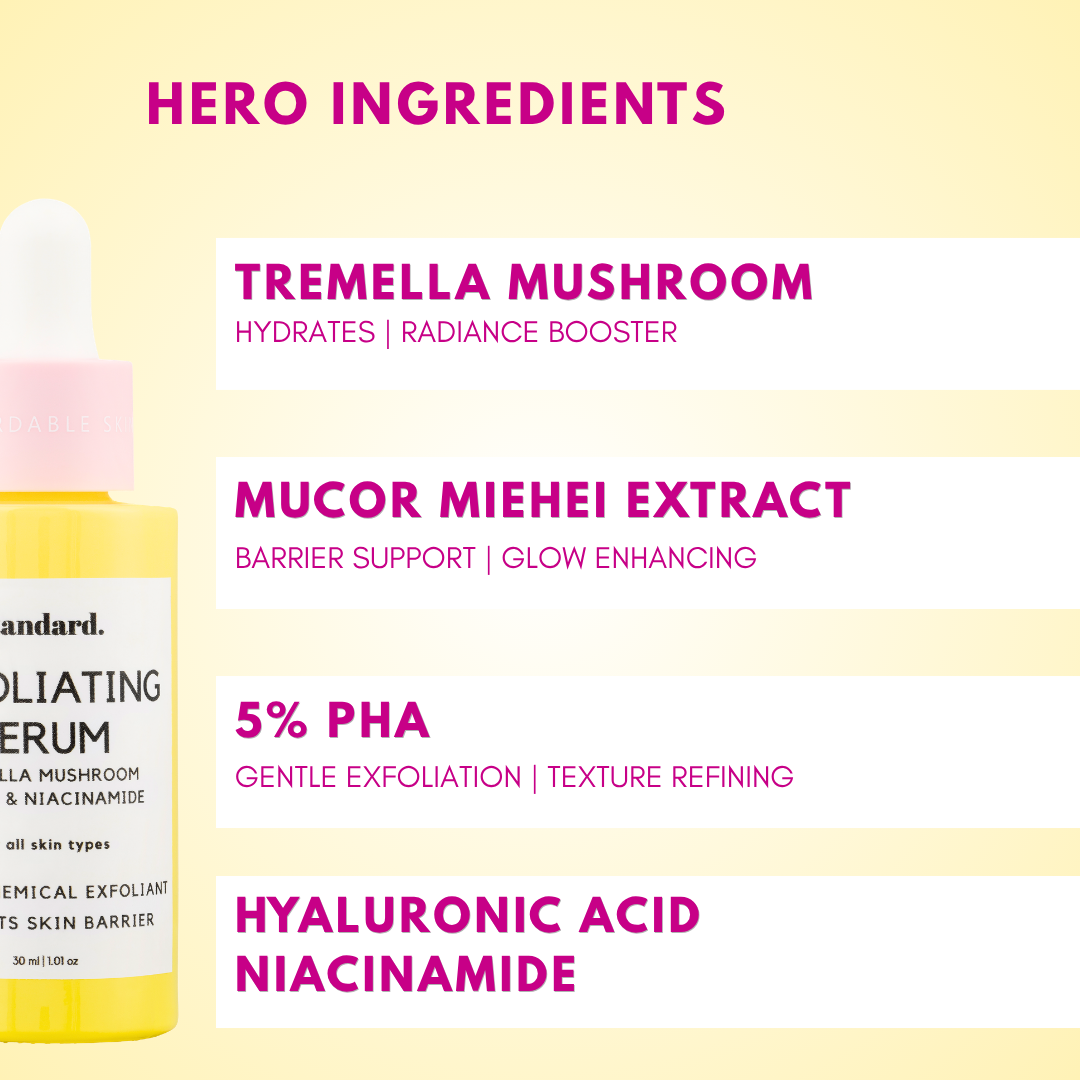 Exfoliating Mushroom Serum with 5% PHA, Tremella Mushroom, Hyaluronic Acid &amp; Niacinamide