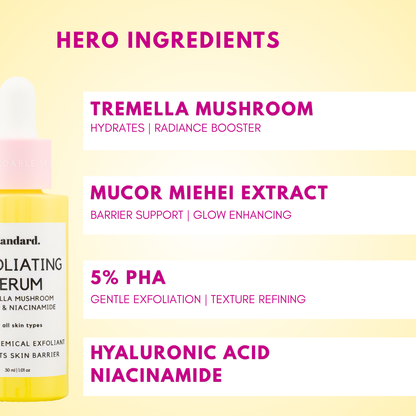 Exfoliating Mushroom Serum with 5% PHA, Tremella Mushroom, Hyaluronic Acid &amp; Niacinamide