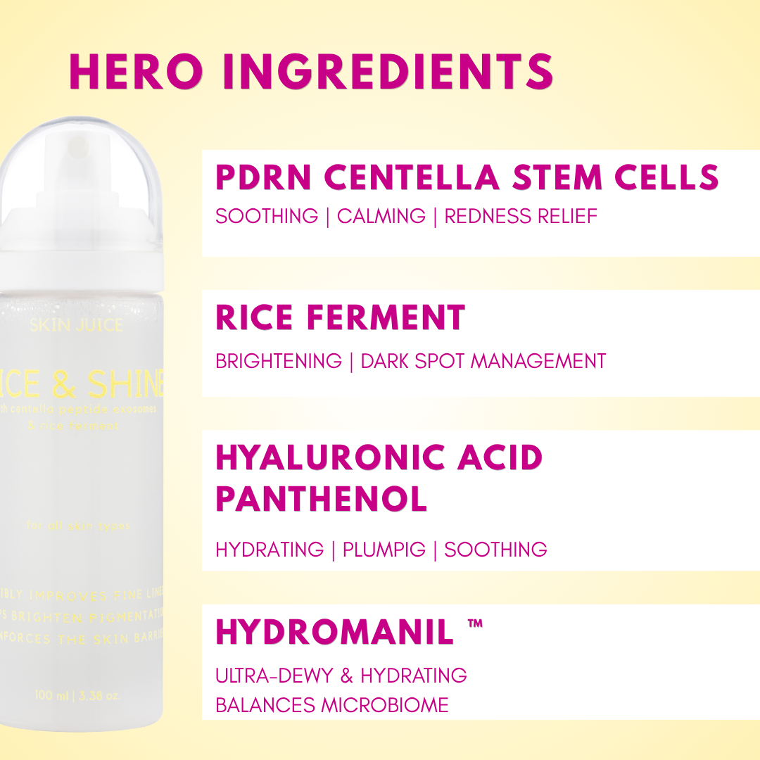 Exosomes Rice &amp; Shine Mist with brightening Rice Ferment, PDRN Centella Reversa™ Plant Stem Cells, Hyaluronic Acid